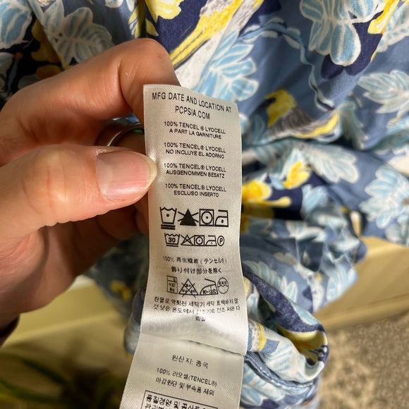 Patagonia Pataloha Strappy Maxi Dress L Blue Yellow Bird Floral Pockets Vacation - Picture 11 of 14